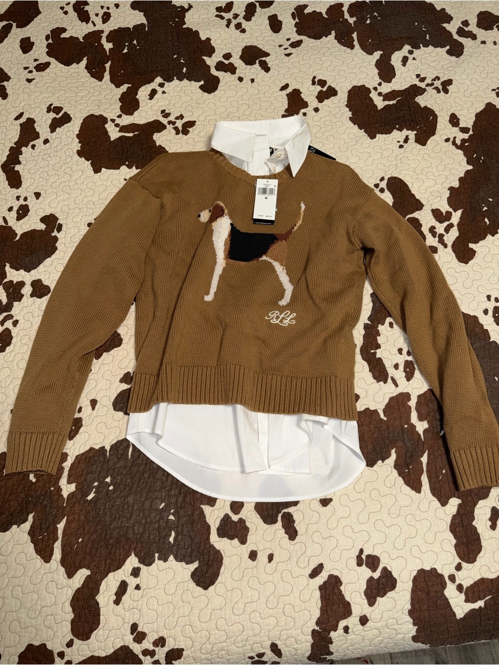 Ralph Lauren Brown Beagle Intarsia Crewneck Sweater - Picture 2 of 5